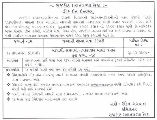 Vacancies Details - Rajkot Municipal Corporation Recruitment 2021